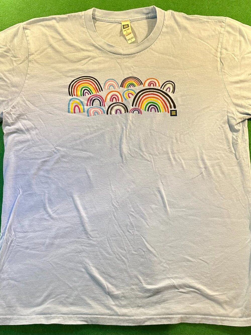 HRC Rainbow Graphic Tee Size Large Light Blue Organic Cotton